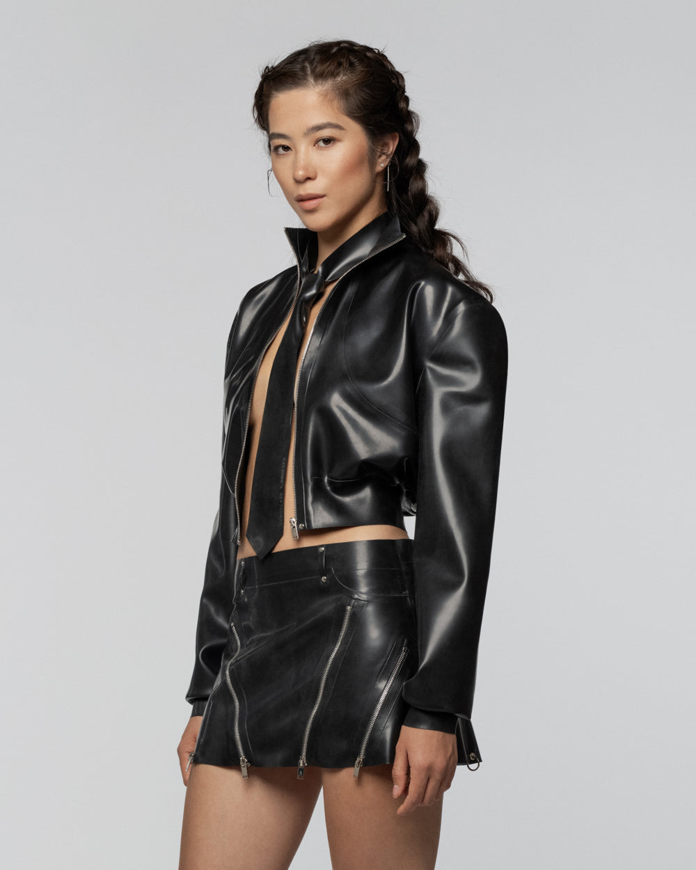 SNDCT X ANOESES Cropped Latex Bomber jacket