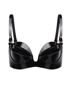 Latex Patent Leather Bondage Bra Top With Wet Look And Strappy