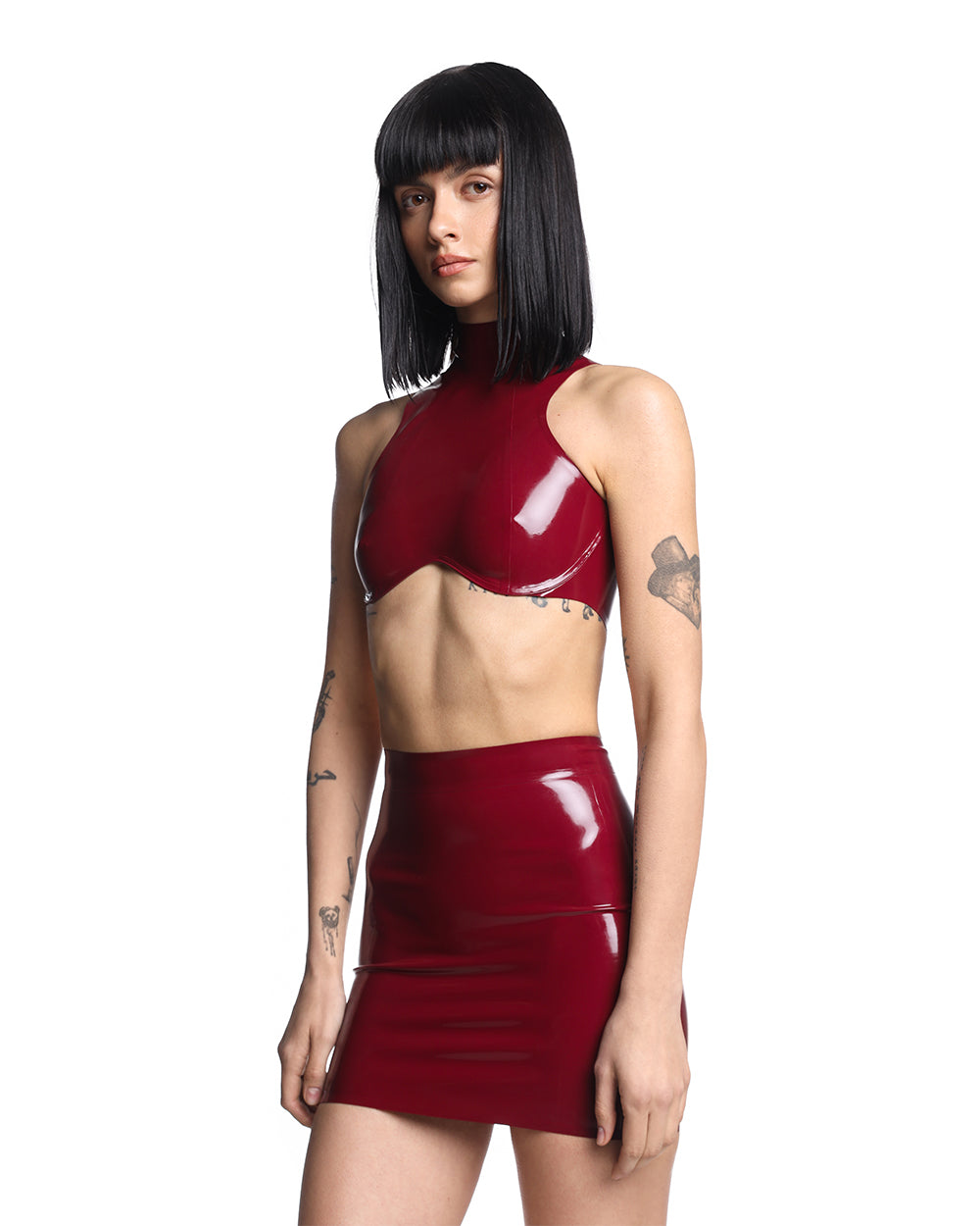 Burgundy latex shop skirt