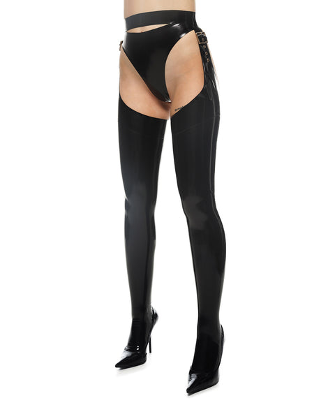 Women's Liquid Black Latex Suspender Leggings