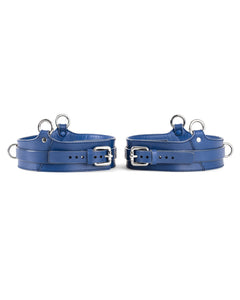 blue leather cuffs bdsm