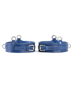 blue leather cuffs bdsm